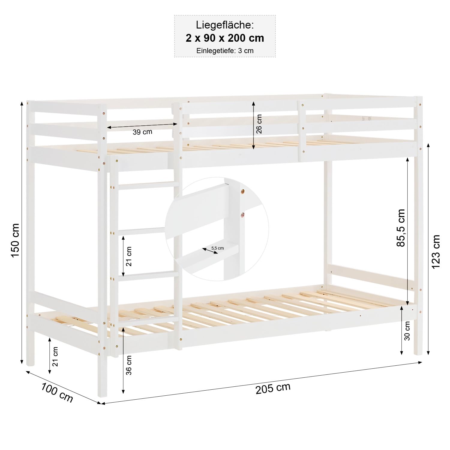 Homestyle4u Etagenbett 90x200 mit Stauraum Holz Weiß Doppelstockbett Hochbett 90x200 für 2 Kinder mit Lattenrost | Artikel 1431