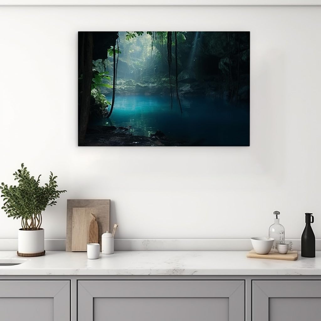 Canvas for Living room. Dive into Serenity: Discover the Tranquil Beauty of a Pristine Cenote Oasis, 27 x 18 inch Canvas Wall Art - Contemporary Masterpieces - Modern Home Decor