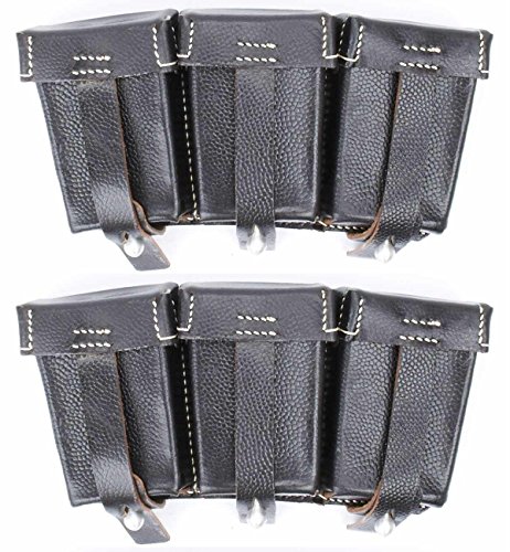 Ultimate Arms Gear 2 Pack of Mauser Karabiner K98 K-98 98K K98K Rifle WWII Reproduction German Black Leather Strap Triple Ammo Ammunition Cartridge Rounds Stripper Clips Pouch Belt Attachment