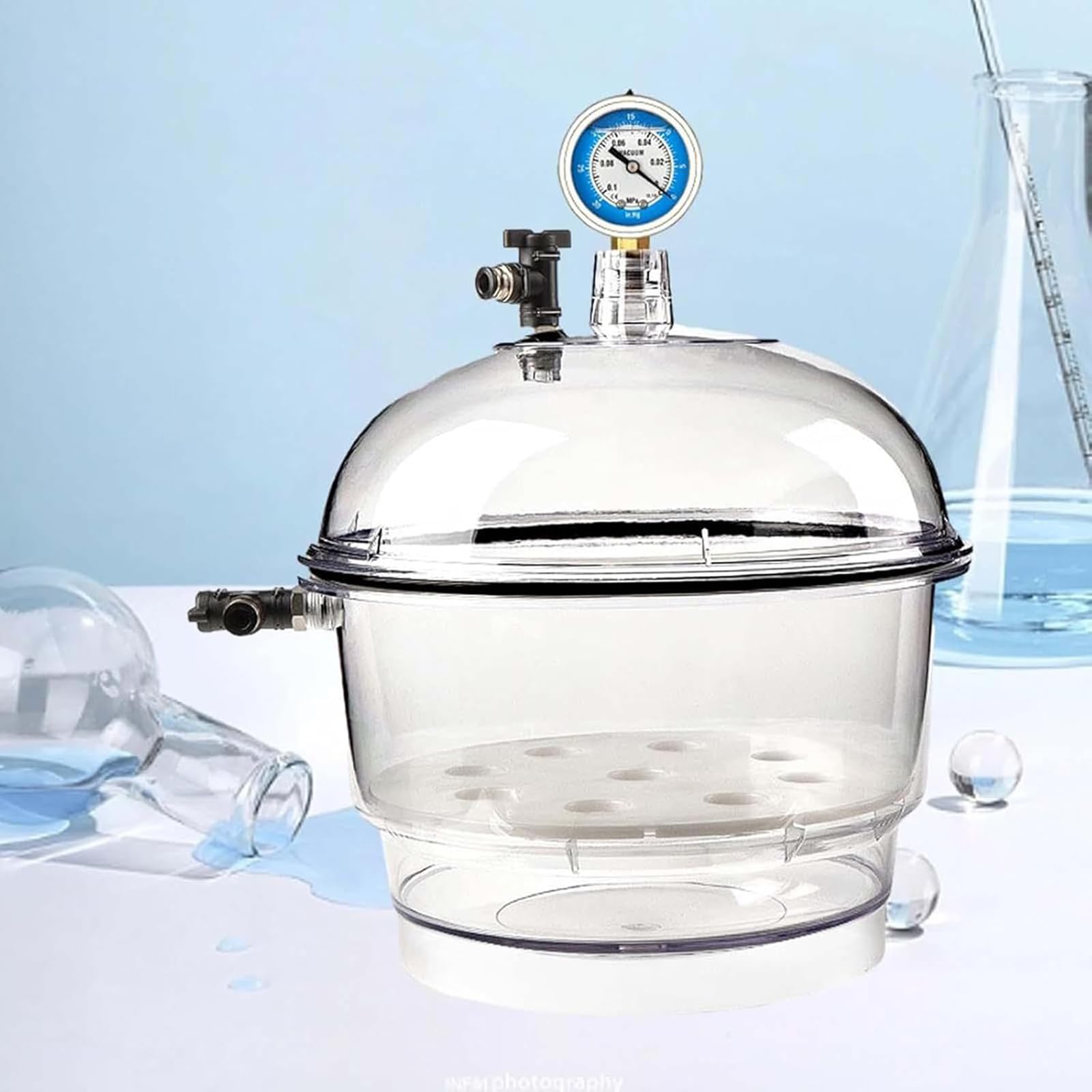 250 Mm Professioneller Vakuumtrockner, Transparenter Vakuum-Exsikkator Aus Polycarbonat-Kunststoff, Mit Doppelventildruck Und Manometer, Für Die Lagerung Von Vakuumtrocknung Im Labor