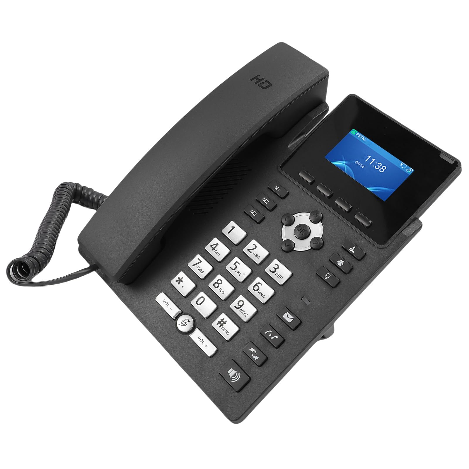 Generic Telefono IP per Aziende con Display da 24 Pollici, Telefono da Scrivania VoIP a Doppia per Uffici, Dispositivo di Telecomunicazione Compatibile con Cuffie con Cancellazione del Rumore, PoE e