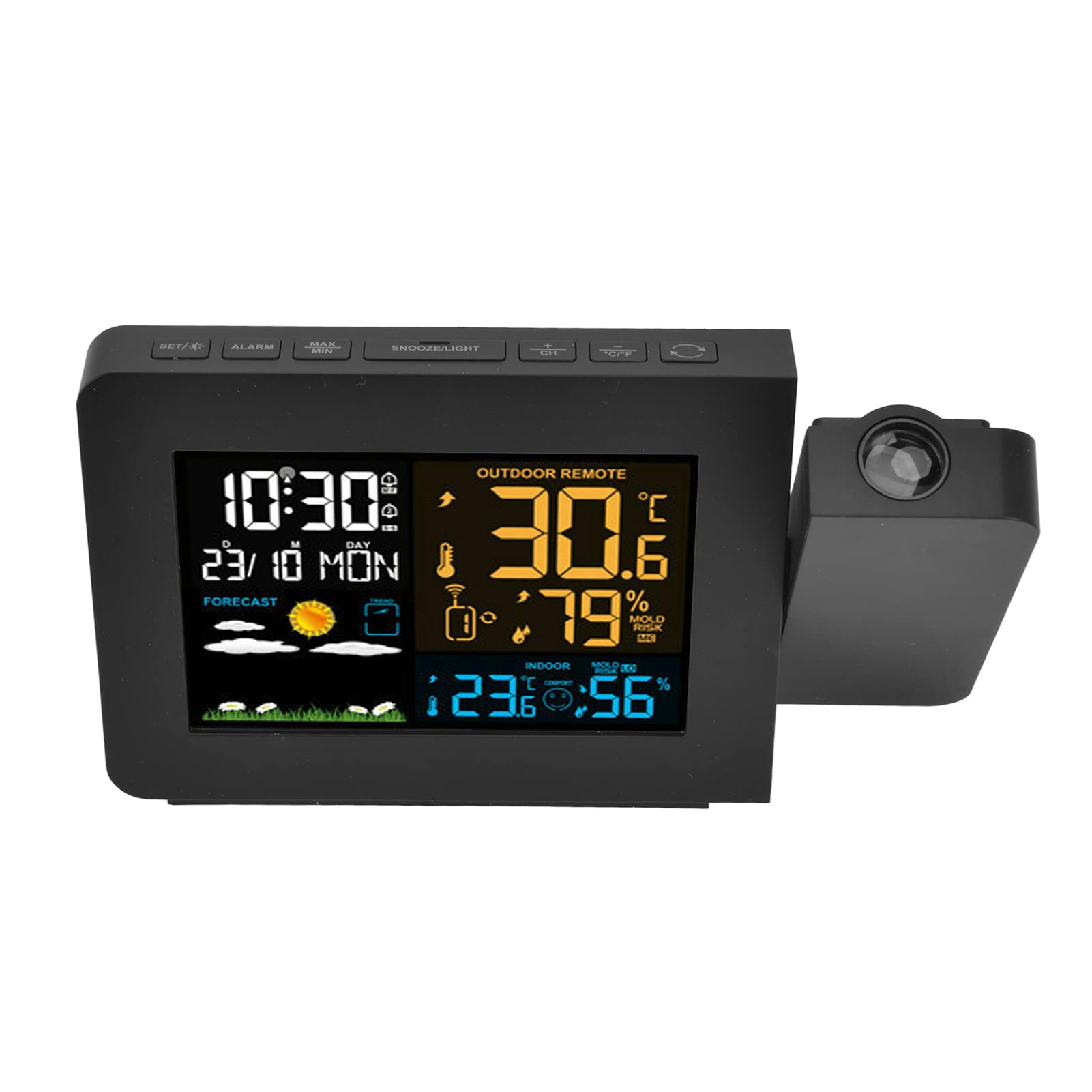 Haofy Thermomètre Intérieur Extérieur Transmission Fil 60M avec Prévision de Température et Hygromètre Numérique à Projection Murale pour Maison Intelligente, Vie en Camping-car, Utilisation