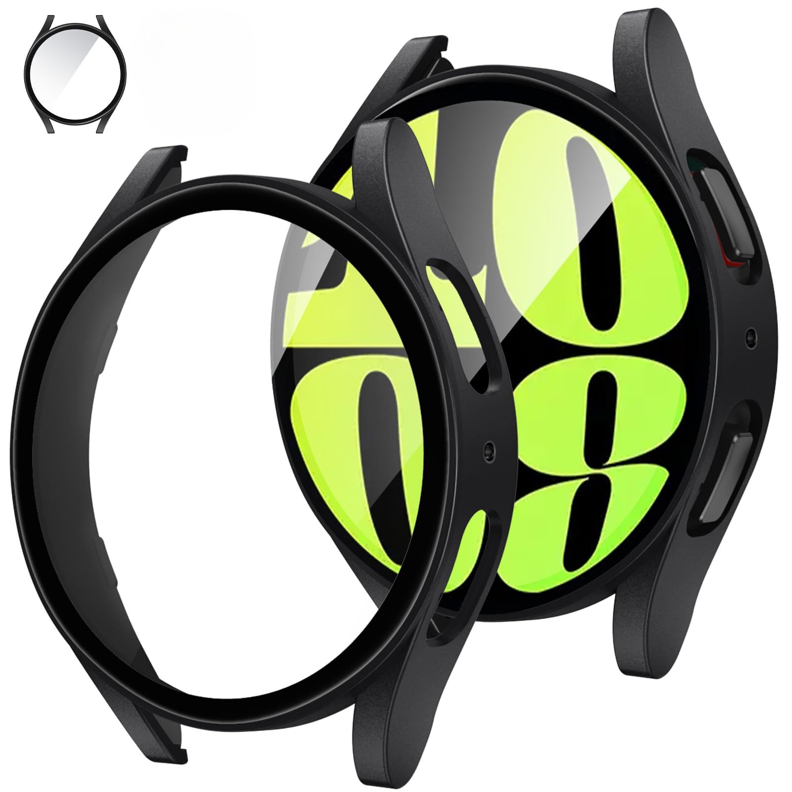 MosmocMosmoc Hard PC Case Compatible with Samsung Galaxy Watch 6 2023 Screen Protector Case 44mm, Protective Face Cover with Hard Bumper Built-in Tempered Glass Film - (44mm Black)