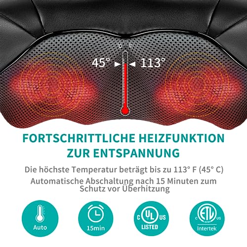 Nekteck Shiatsu Hals und Rücken Massager mit beruhigender Hitze, elektrische tiefe Gewebe 3D Kneten Massage Kissen für Schulter, Bein… – Ansicht 4