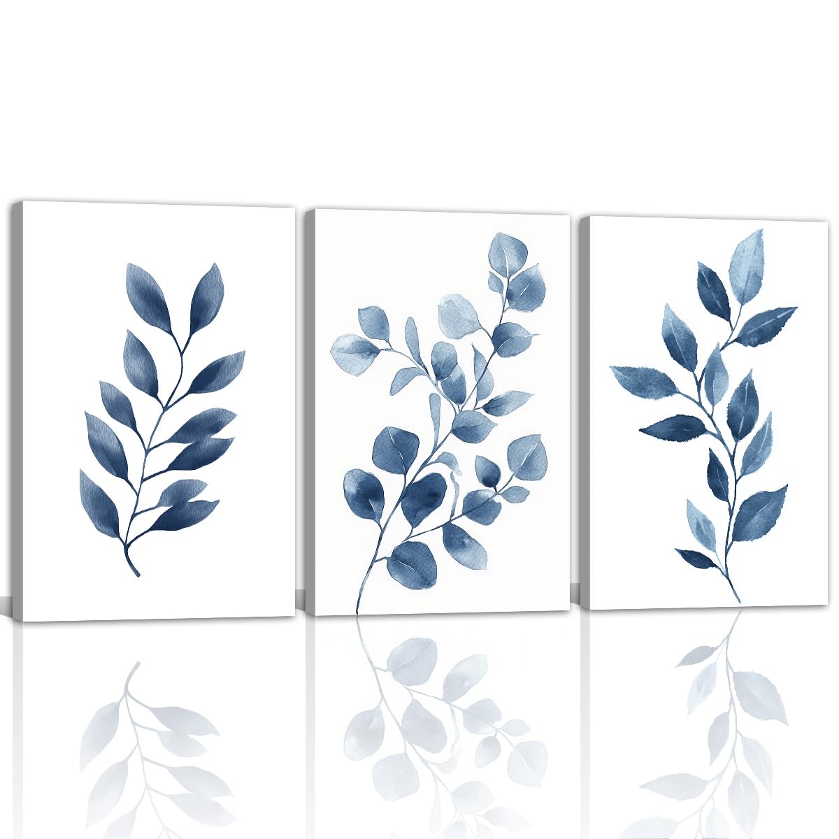 Navy Blue Bathroom Wall Art Abstract Plant Canvas Prints Minimalist Botanical Picture Paintings Watercolor Artwork for Living Room Bedroom Kitchen