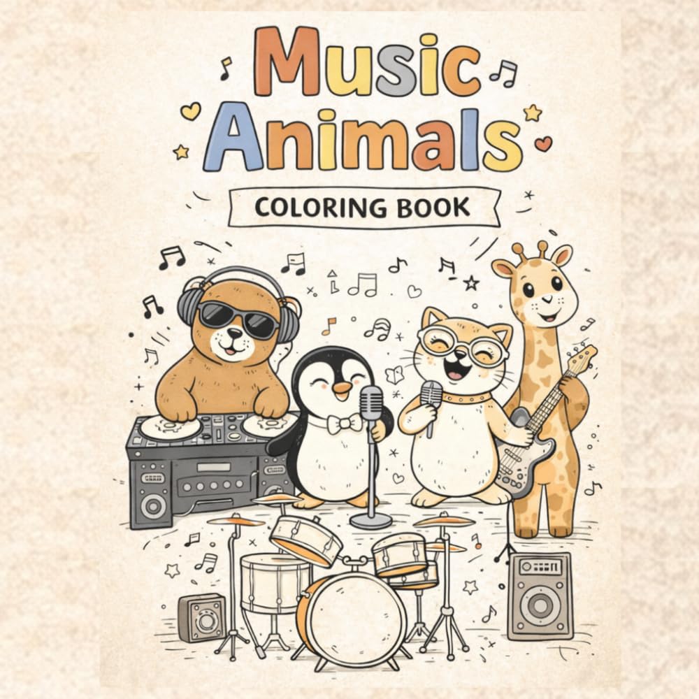 Music Animals Coloring Book for Young Artists: A Fun Musical Adventure with Adorable Animals! (Young Artists Series)