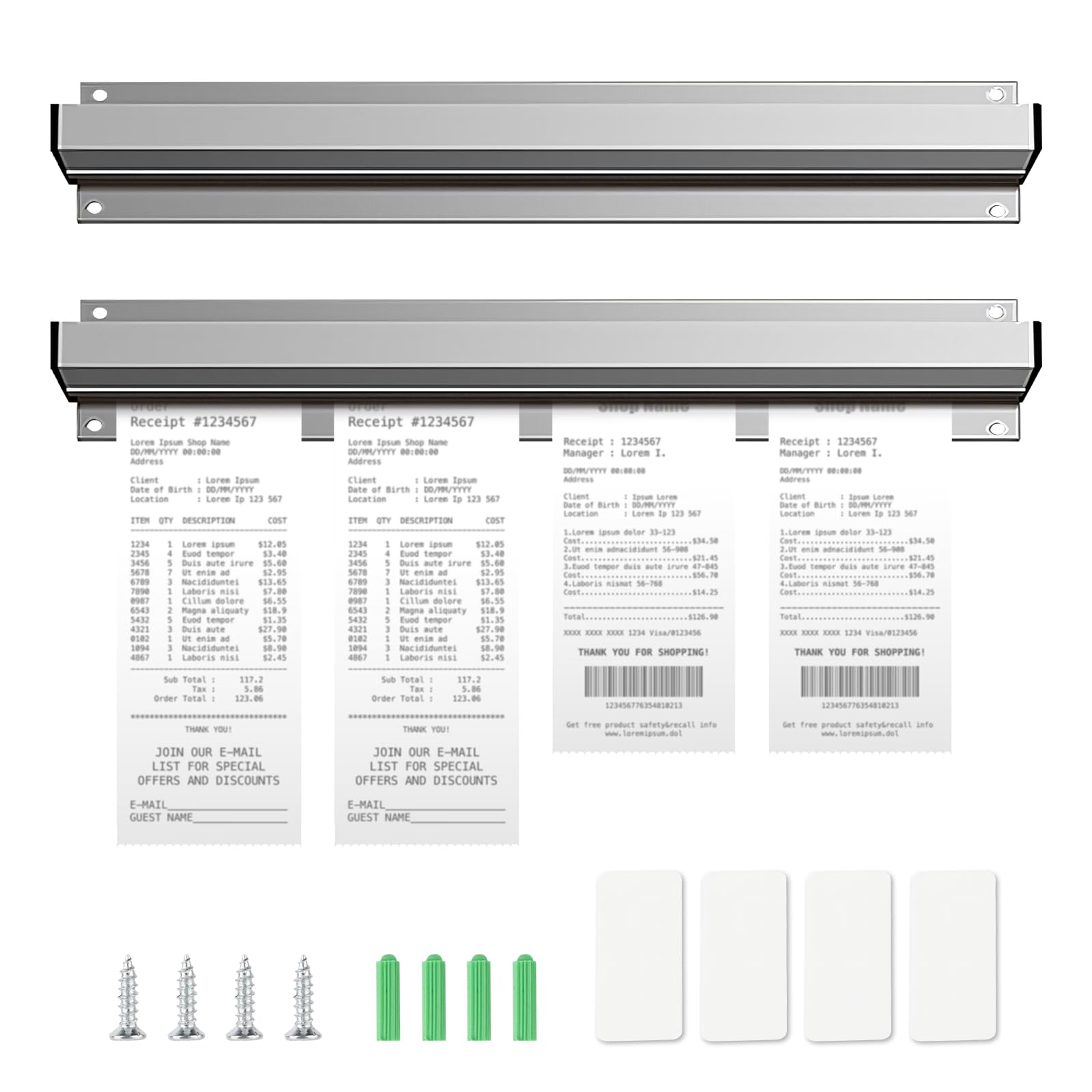 2 Stück 40 cm Bonhalter Gastronomie Bonschiene Aluminiumlegierung Tab Grabber Selbstklebend Bon Klemmleiste Gastronomie Klemmleiste für Bar Büro Bestellung Ticket