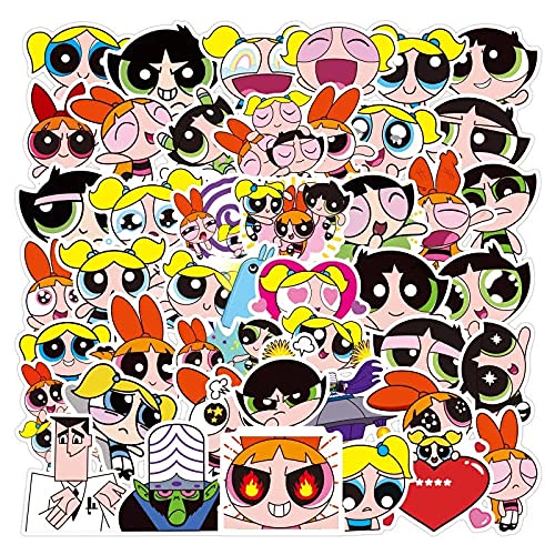 Powerpuff - Adhesivos adhesivos de vinilo mate para niñas, resistentes al agua, para portátiles, teléfonos, consolas, paredes, equipaje, libros (50 pegatinas)