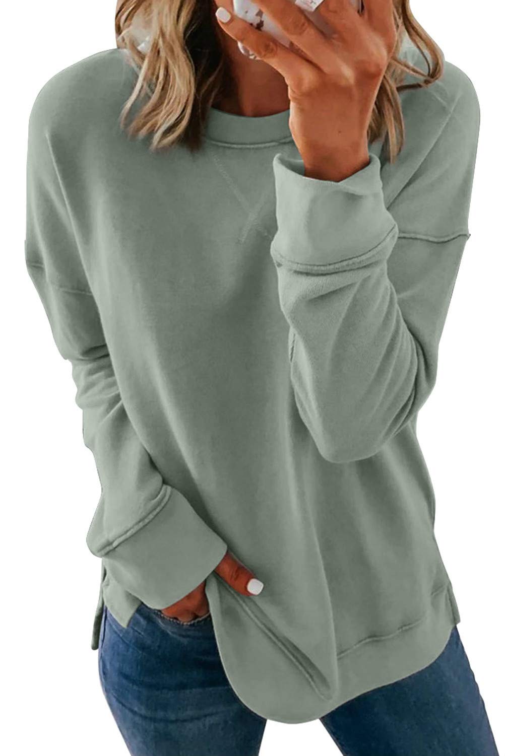 Women's Crewneck Tie Dye Soft Oversized Sweatshirt Striped Long Sleeve Shirts Fall Tops