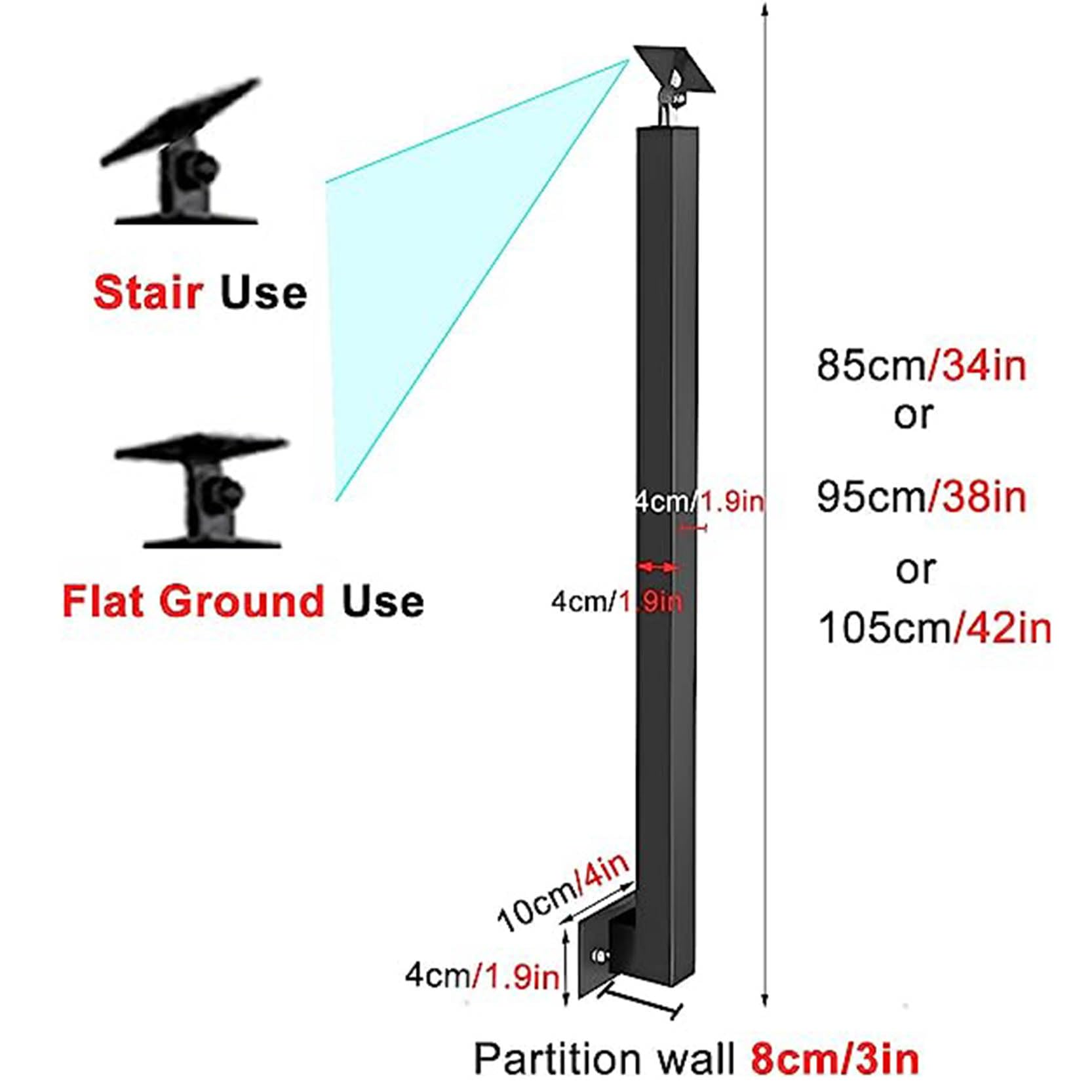 Adjuble słupek balustradowy 270°, 85 cm, czarna kwadratowa metalowa balustrada tarasowa z okuciami montażowymi, idealna do ogrodu i bezpieczna, solidna i smukła konstrukcja