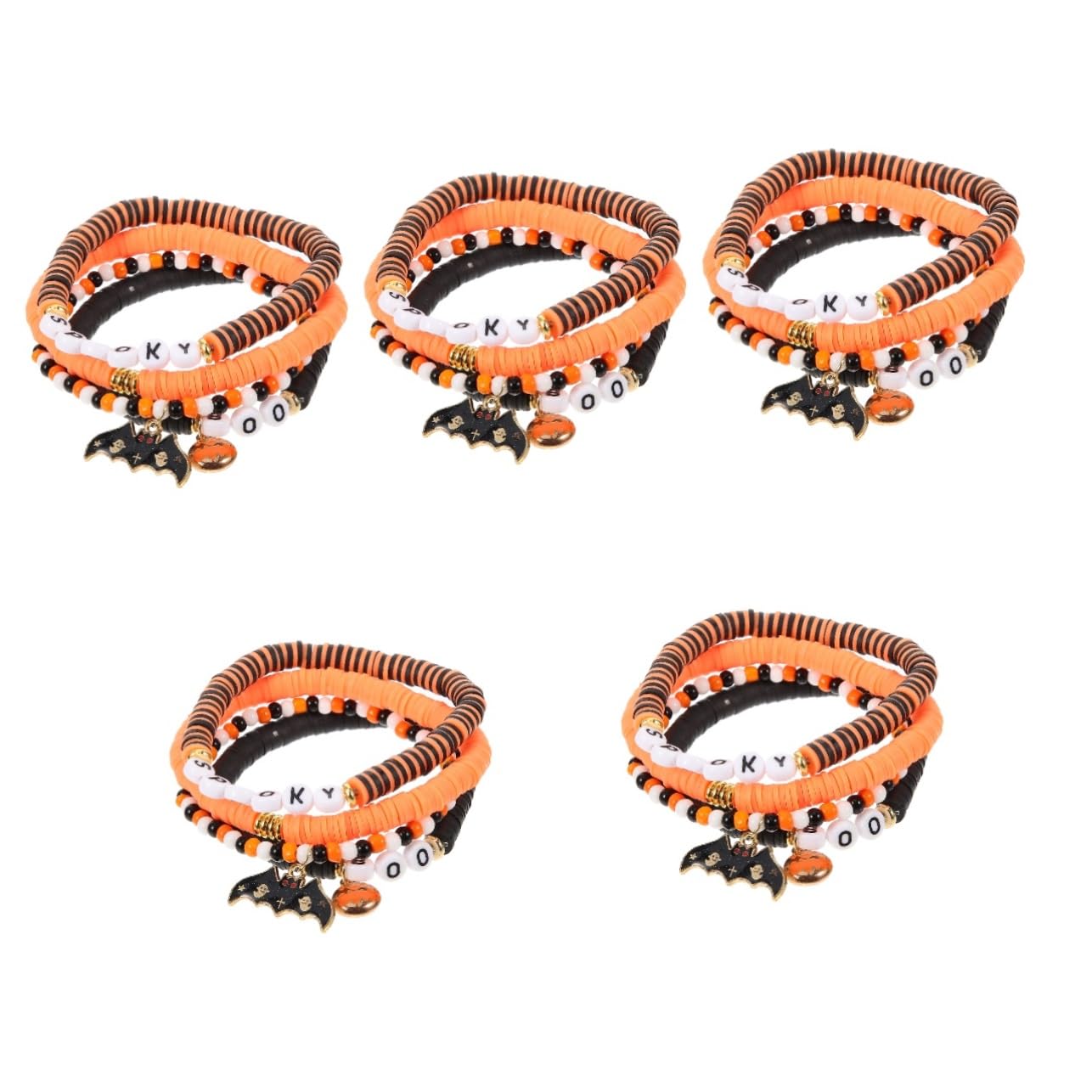 Healeved 5 Sätze Halloween Armbänder Polymer Clay mit Kürbis Design für Frauen und Mädchen Stilvolle Handgelenkschmuckstücke für und Anlässe