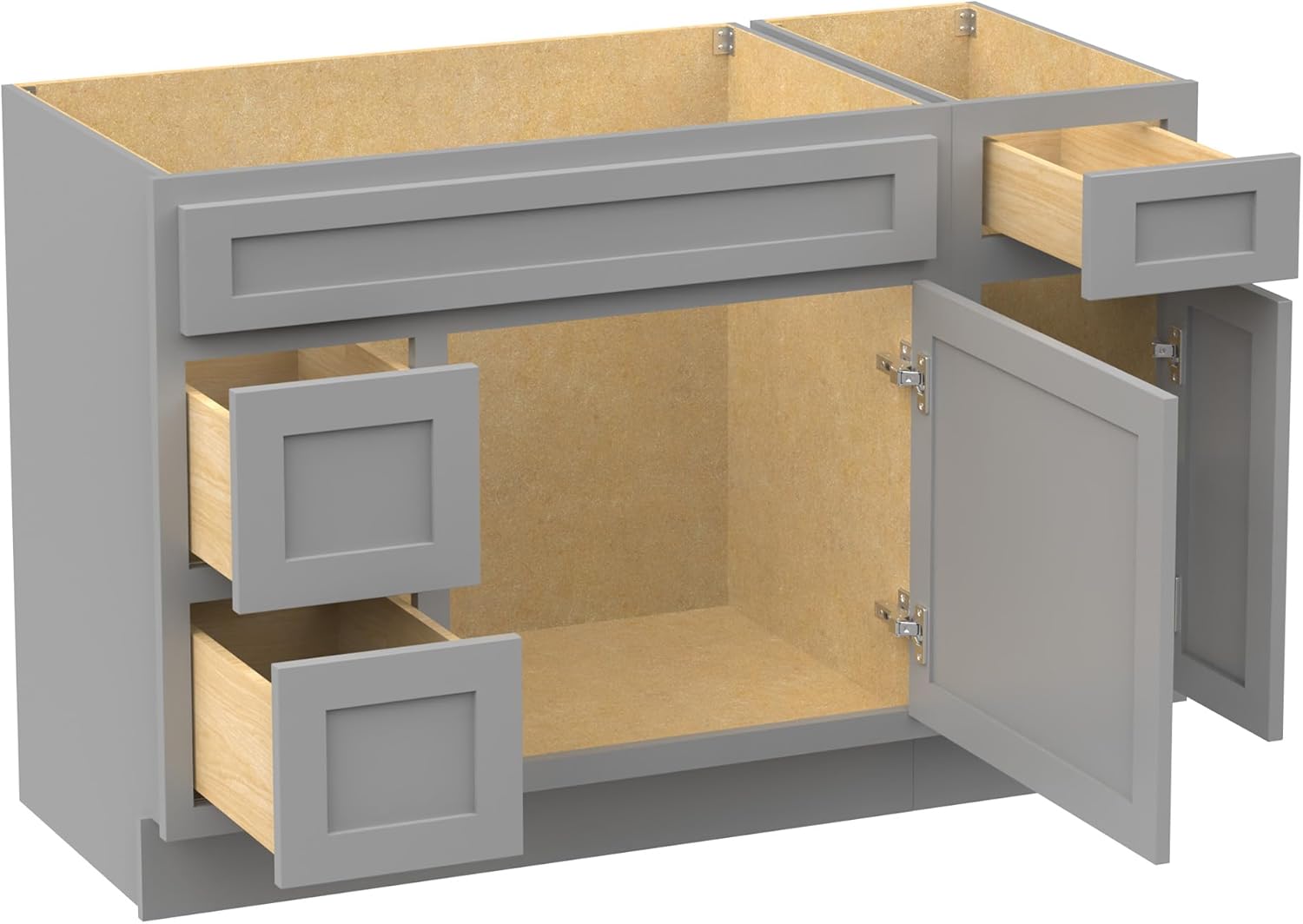 Vanity Art 48" Unassembled Bathroom Vanity with 2-Door 3-Drawer, Wood Bathroom Vanity Cabinet with Soft Closing Shaker Drawer, Sturdy Floor Mounted Cabinet Without Top VA4048-3-2L-G