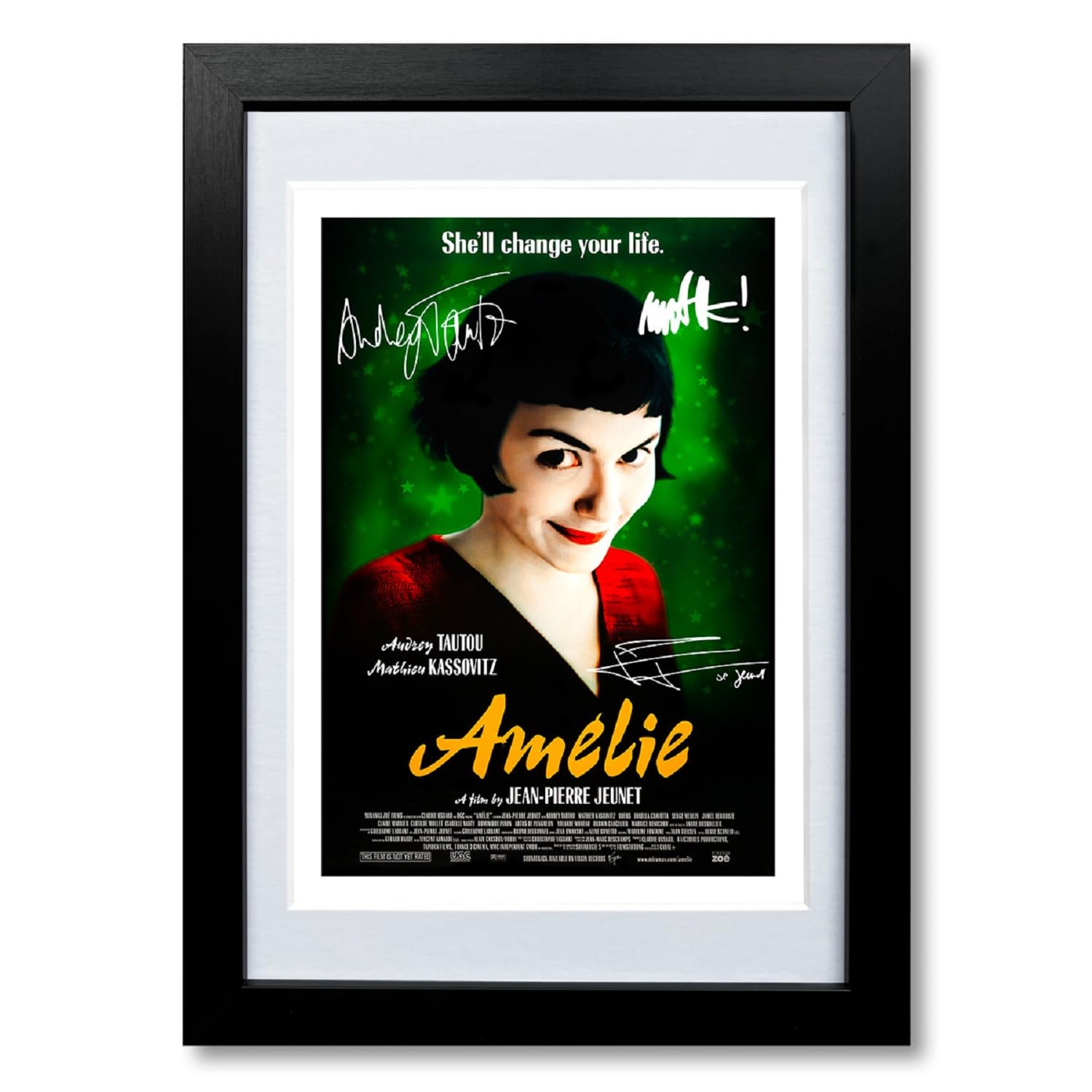 Mounted Gifts Black Amelie Cast Signed A4 Poster Photo Print Framed Autograph Gift Audrey Tautou Movie Film Printed Autograph Film Gifts Print Photo Picture Display ( Framed & Mounted)