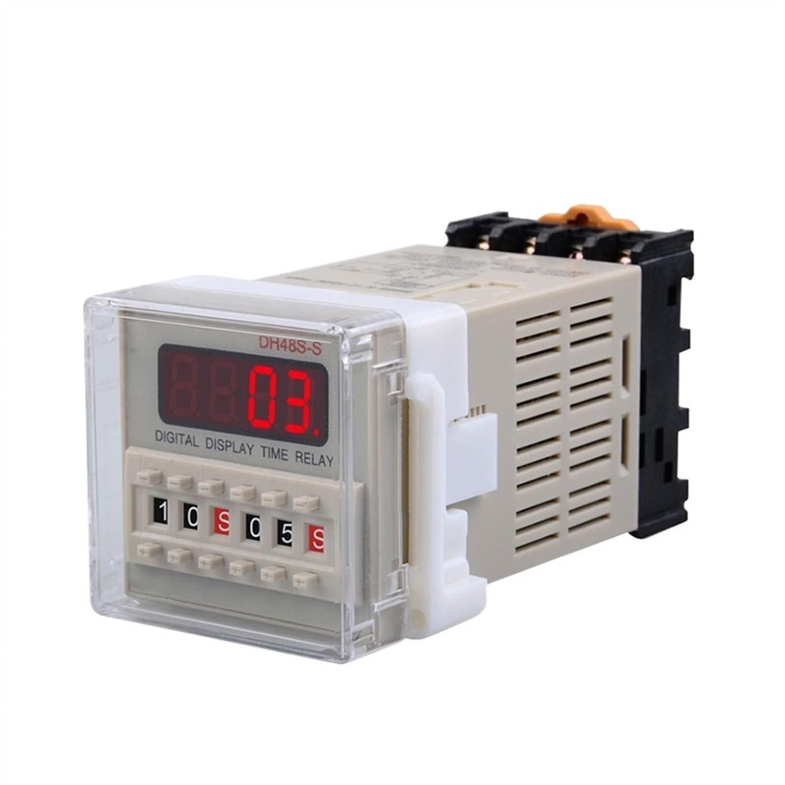 Temporizador programable LED Digital DH48S-1Z, Interruptor de relé de Tiempo DH48S 0,01 S-99H99M, Carril DIN AC110V 220V 12V 24V DC con Base (Size : AC110V)