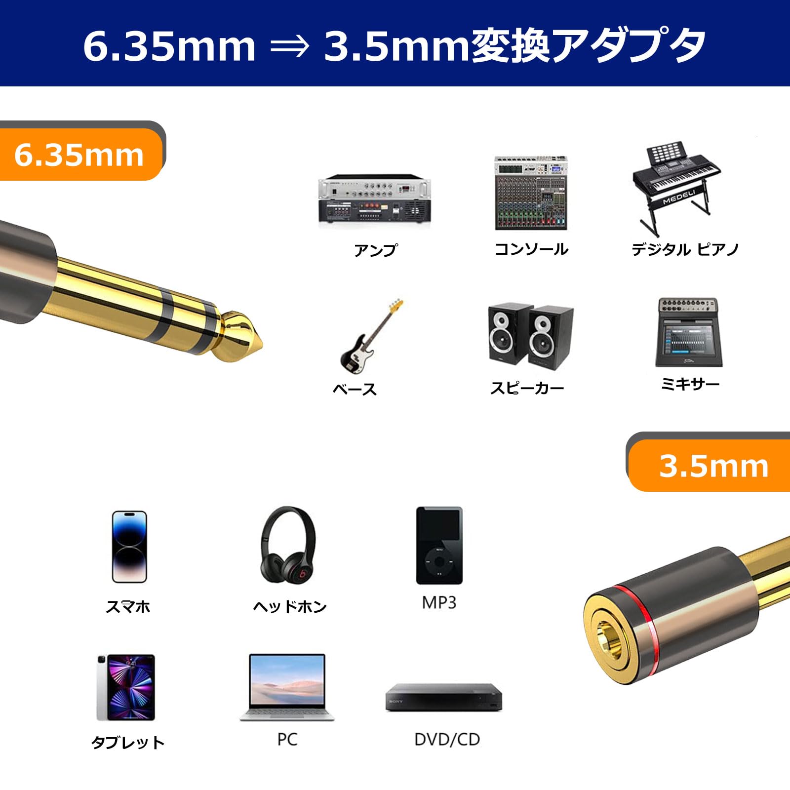 Amazon | KUKUMA 3.5mm 6.3mm 変換 ヤホンジャック 変換 プラグ 2本