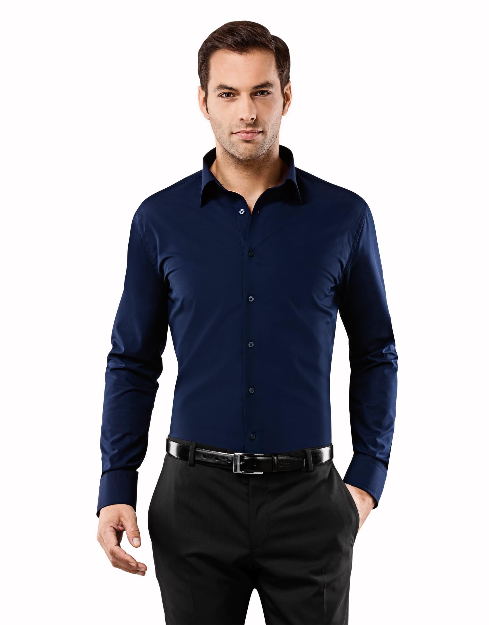 Vincenzo Boretti Men's Shirt Non-Iron 100% Cotton Slim Fit Plain Colours