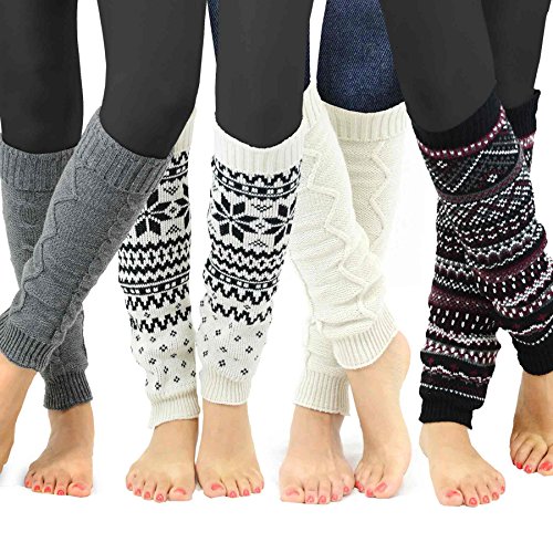 TeeHee Gift Box Women's Fashion Leg Warmers 4-Pack Assorted Colors (Assorted B)