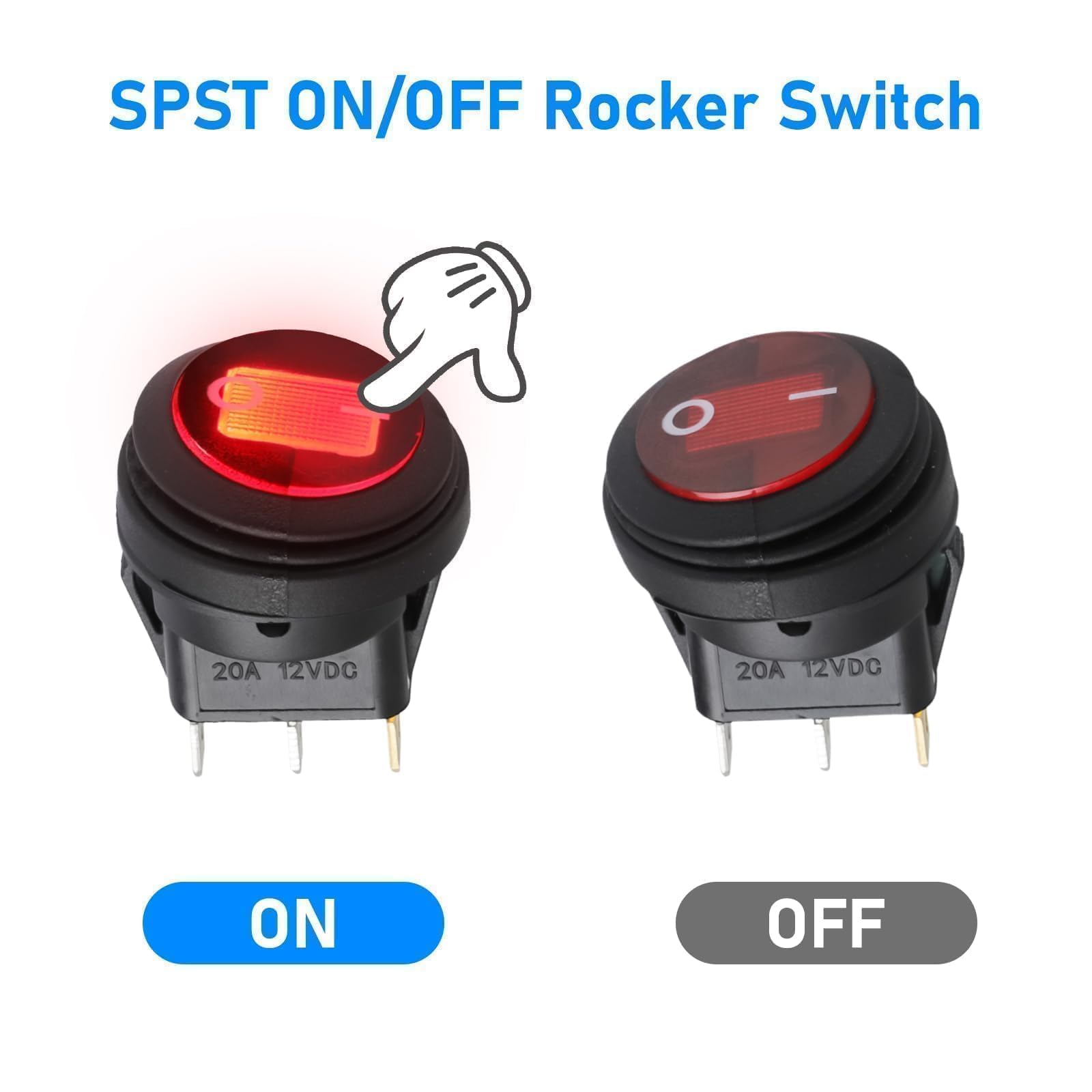 On Off Round Rocker Switches Hole 20mm 12V Red Led Round Rocker Switch ...