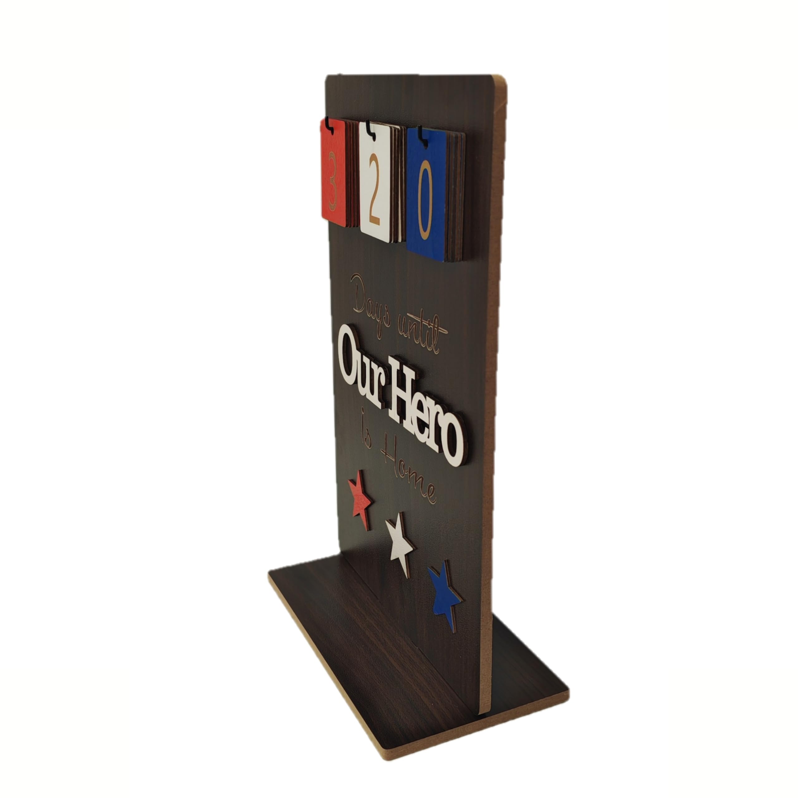 ACECARE Military Deployment Countdown Calendar – “Days Until Our Hero is Home” Wooden Sign with Flip Numbers | Patriotic Red White Blue Stars | Wooden Military Calendar, Homecoming Gift (Dark Brown)