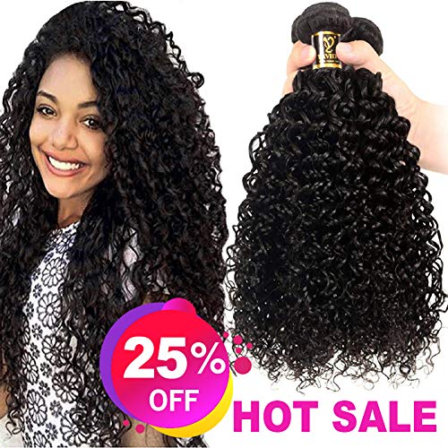 Yavida Peruvian Curly Human Hair 3 Bundles 8A Unprocessed Virgin Peruvian Kinky Curly Hair Bundles Kinkys Curly Hair Weave Extensions Natural Black Color (14 16 18 20)