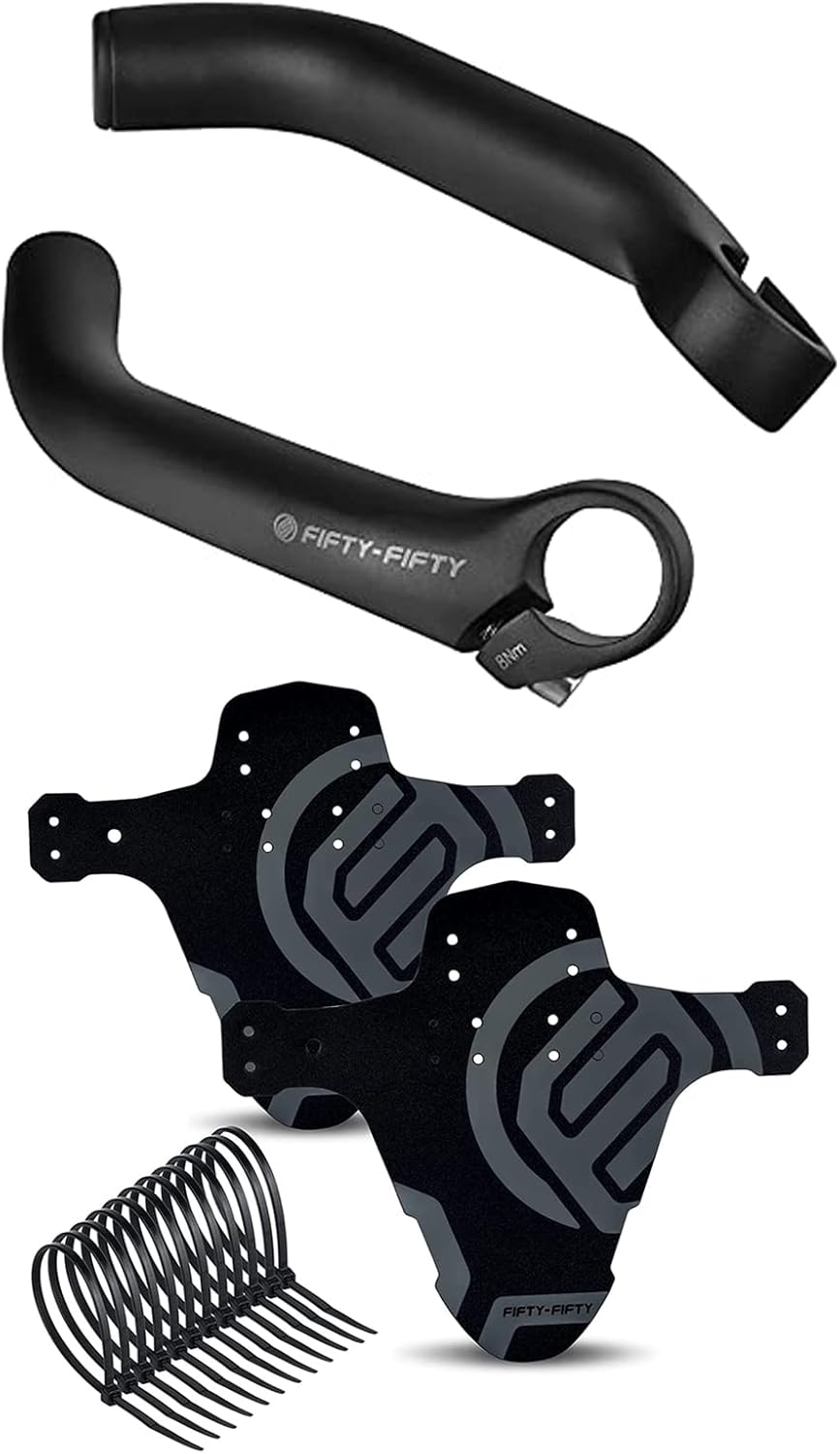 FIFTY-FIFTY Bike Bar Ends, Mountain Bike Handlebar Ends, Mountain Bike Fender, MTB Mudguard, Front and Rear Compatible Bicycle Mudguard