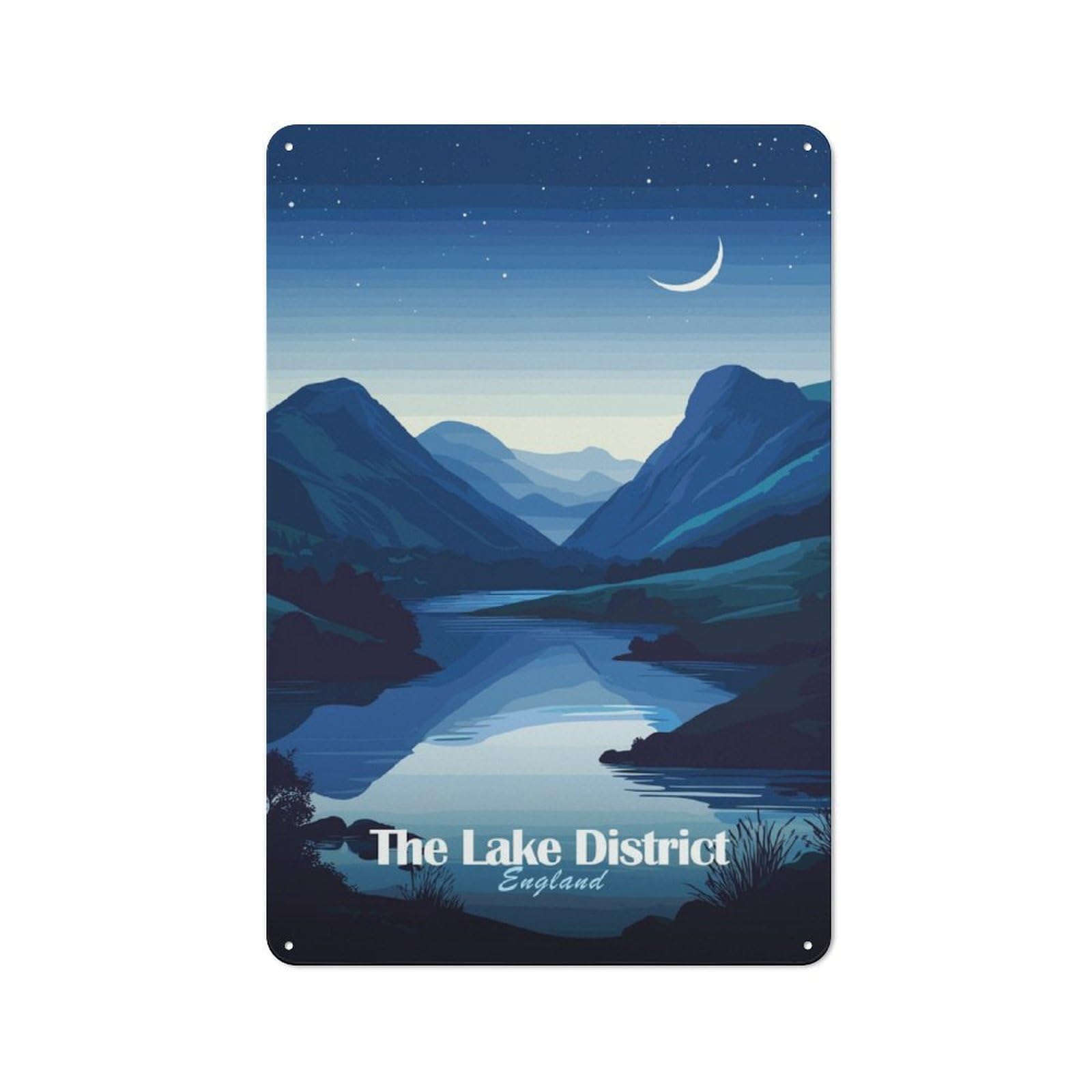 Junmoney Lake District Night Rustic Tin Wall Plaque 30X20cm For Garage Or Workshop, For Garage Decor Fans, For Retro Home Interiors
