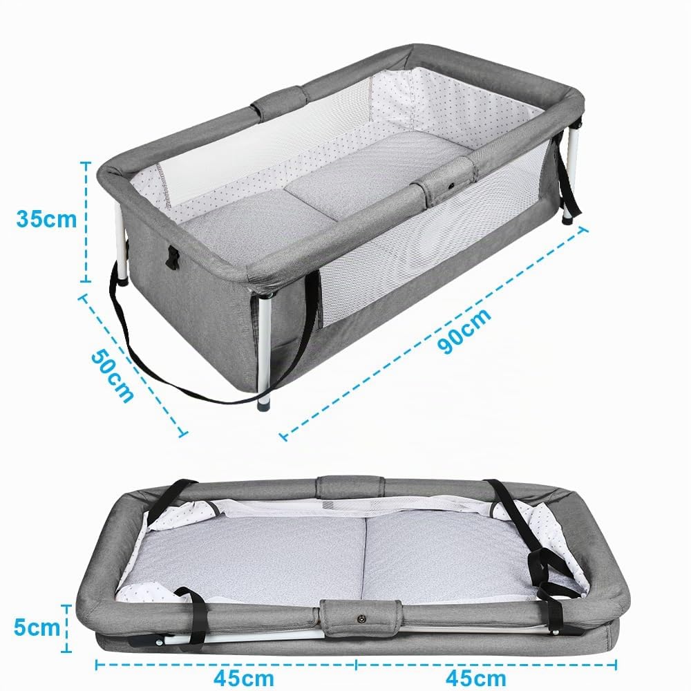 OHMG Lit De Voyage Pliant pour Bébé, Berceau Pliant,Lit De Voyage pour Bébé avec Filet,Matelas Et Moustiquaire, Berceau Portable pour Nouveau-né, Lit Parapluie Voyage Pliable Bebe