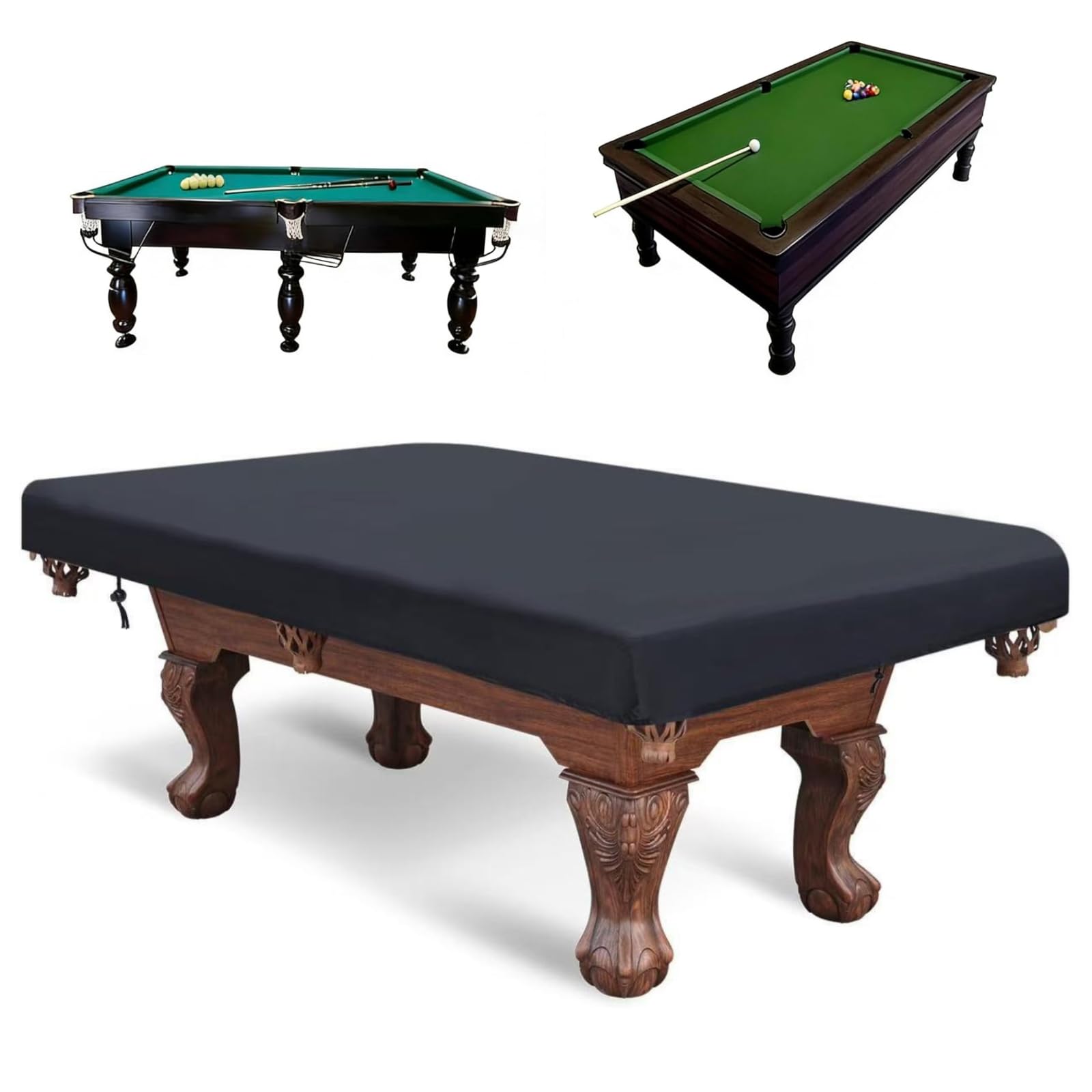 7 Foot Pool Table Cover, 210D Waterproof Dustproof Sunproof Polyester Cover for Indoor Outdoor Patio Snooker Table, Black