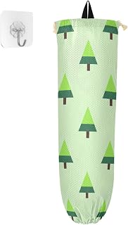 Extra Large Grocery Bag Organizer Kitchen Storage Keeper Dispenser with Drawstring Closure Gifts for Women Mom Grandma, Christmas Light Green Christmas Trees, 2 Pack