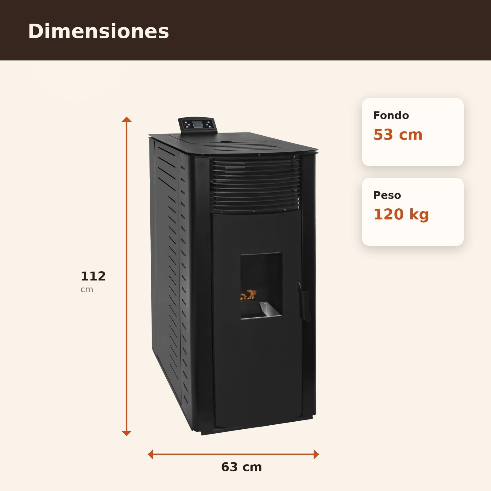EIDER BIOMASA Estufa Pellets Canalizada GYDA – 14,95 kW – La Mayor Potencia – Hasta 340 m³ – Multiestancia – Tolva 15 kg – Programable – Clase A+