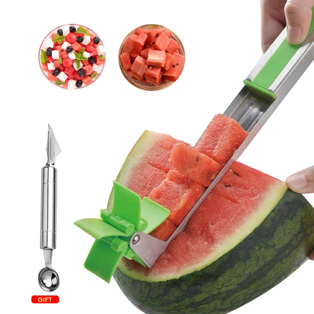 Stainless Steel Watermelon Slicer Windmill Rolling Melon Cutter Knife Scoop Set Fruit tools Dig Slices Gadget