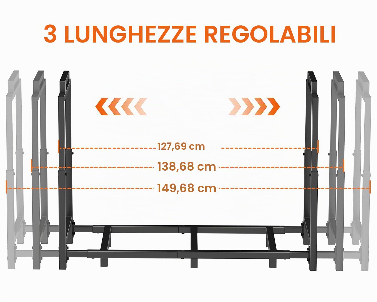 Portalegna Rettangolare Regolabile Antigraffio Metallo 400lbs 128-150x33x58-78cm Nero