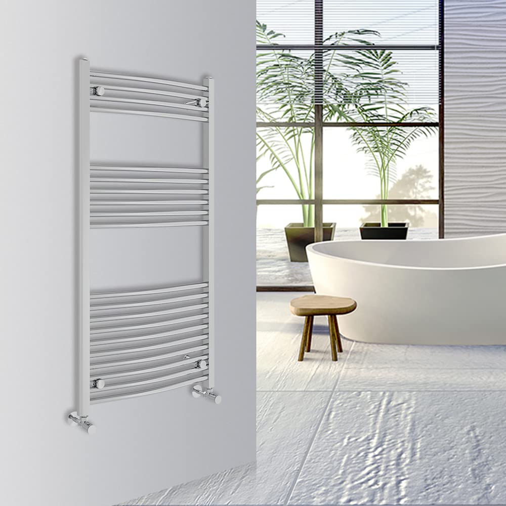 Warmehaus Chrome Curved Bathroom Heated Towel Rail Warmer Radiator Central Heating 1200X600mm