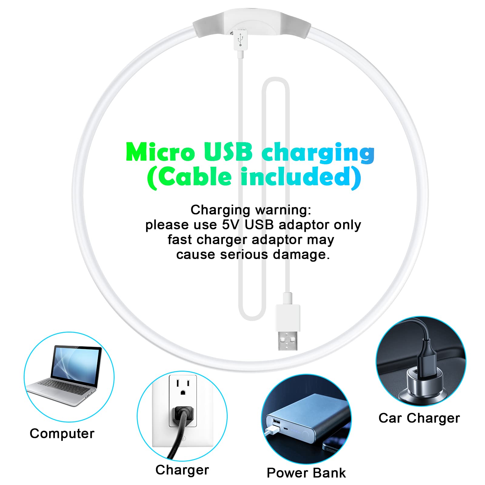 AUAUY Collare Luminoso per Cani, Collare per Animali Domestico LED Ricaricabile USB, Collare di Lunghezza Regolabile Impermeabile per Cani di Taglia Piccola Media Grande e Gatti - Colorato