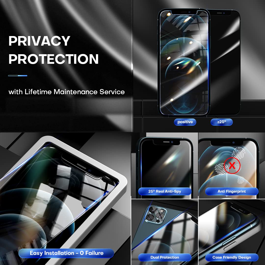 QUITECO Vetro Temperato per iPhone 12 / iPhone 12 Pro [2 Pezzi] 5D, Copertura Totale, Vetrino Protettivo Pellicola Protezione Schermo