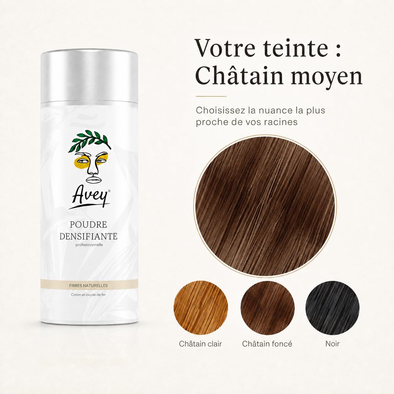 Avey Polvere densificante per capelli – Fibre per capelli naturali di cotone – Cammula le zone sparse – Effetto naturale – 27,5 g (castano medio)