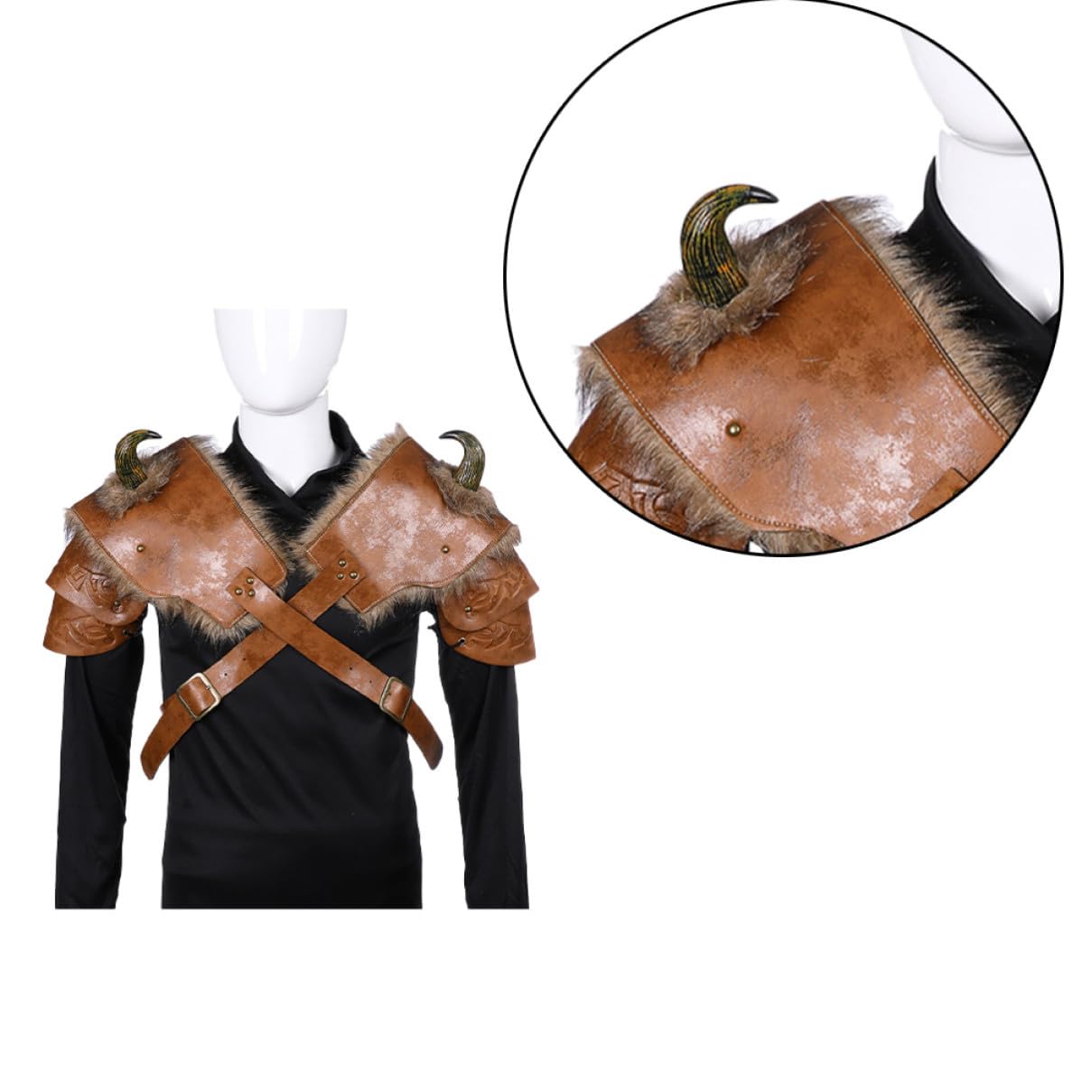 Hombreras Vikingas de Cuero PU Marrón 2 Piezas Medieval
