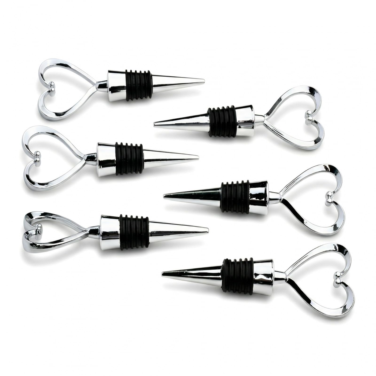 Heart Shaped Wine Bottle Stoppers, 6 Pcs Beer Bottle Sealer, Beer Collection, Reusable and Airtight Sealer, for Wine Champagne, Bar Essentials and Gifts (Silver)