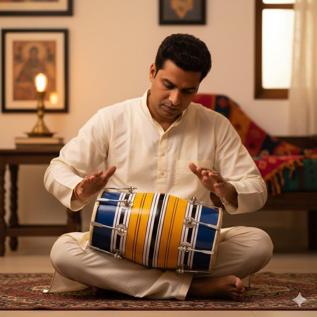 Set di tamburi classici indiani folk tabla Dholak da 30,5 cm, fatti a mano, in legno e pelle, con 14 bulloni regolabili e chiave di accordatura, strumenti musicali a percussione a mano per musicisti