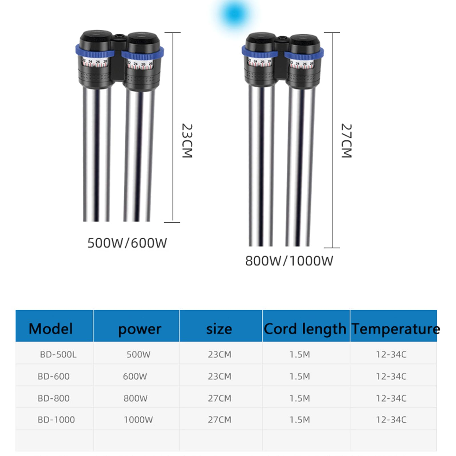 Heizstab Aquarium Edelstahl Aquarium Heizung Sparheizung, 600 W (500 W)