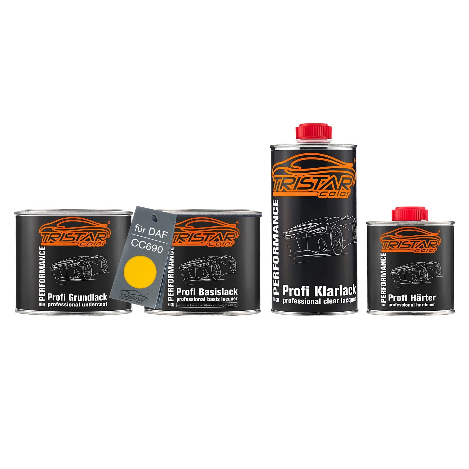 TRISTARcolor Car Paint Set can ready for spraying for DAF CC690 Ral 1003 Signalgelb under + base coat + 2K clear coat 1.75l