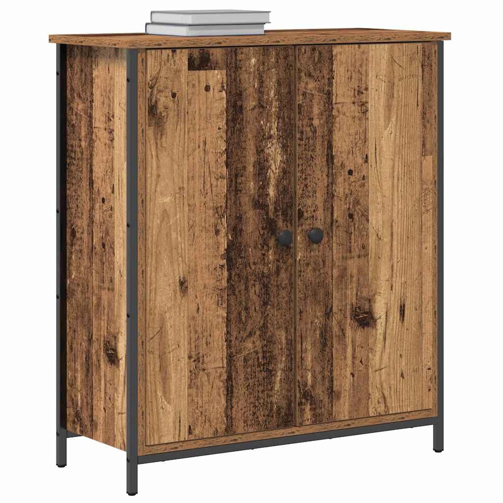 Kredens stare drewno, 70 x 30 x 80 cm, materiał drewnopochodny z 2 drzwiami, czarny stalowy uchwyt, nowoczesny prostokątny kształt, trwały, idealny do jadalni, salonu, korytarza, biura