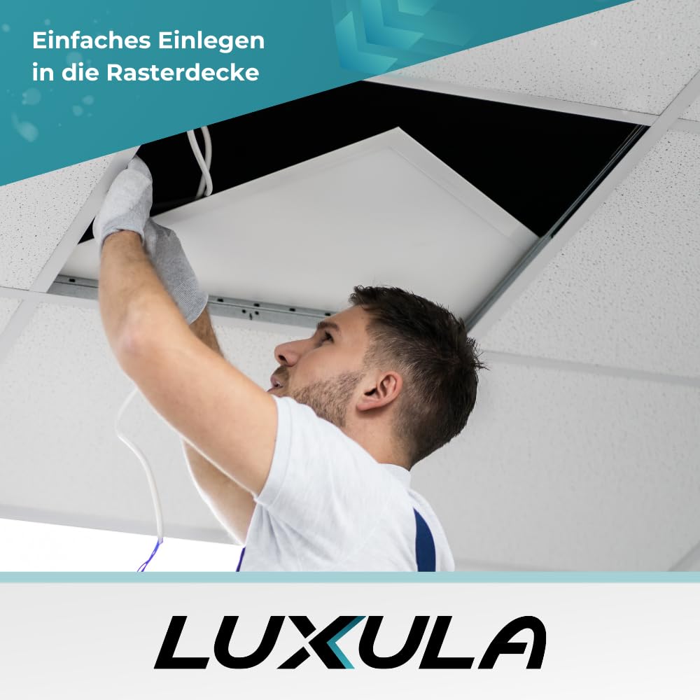 LUXULA LED Panel 62x62cm Rasterleuchte CRI98 Vollspektrum 4000K Neutralweiß 40W 4000lm flimmerfrei 230V Netzteil