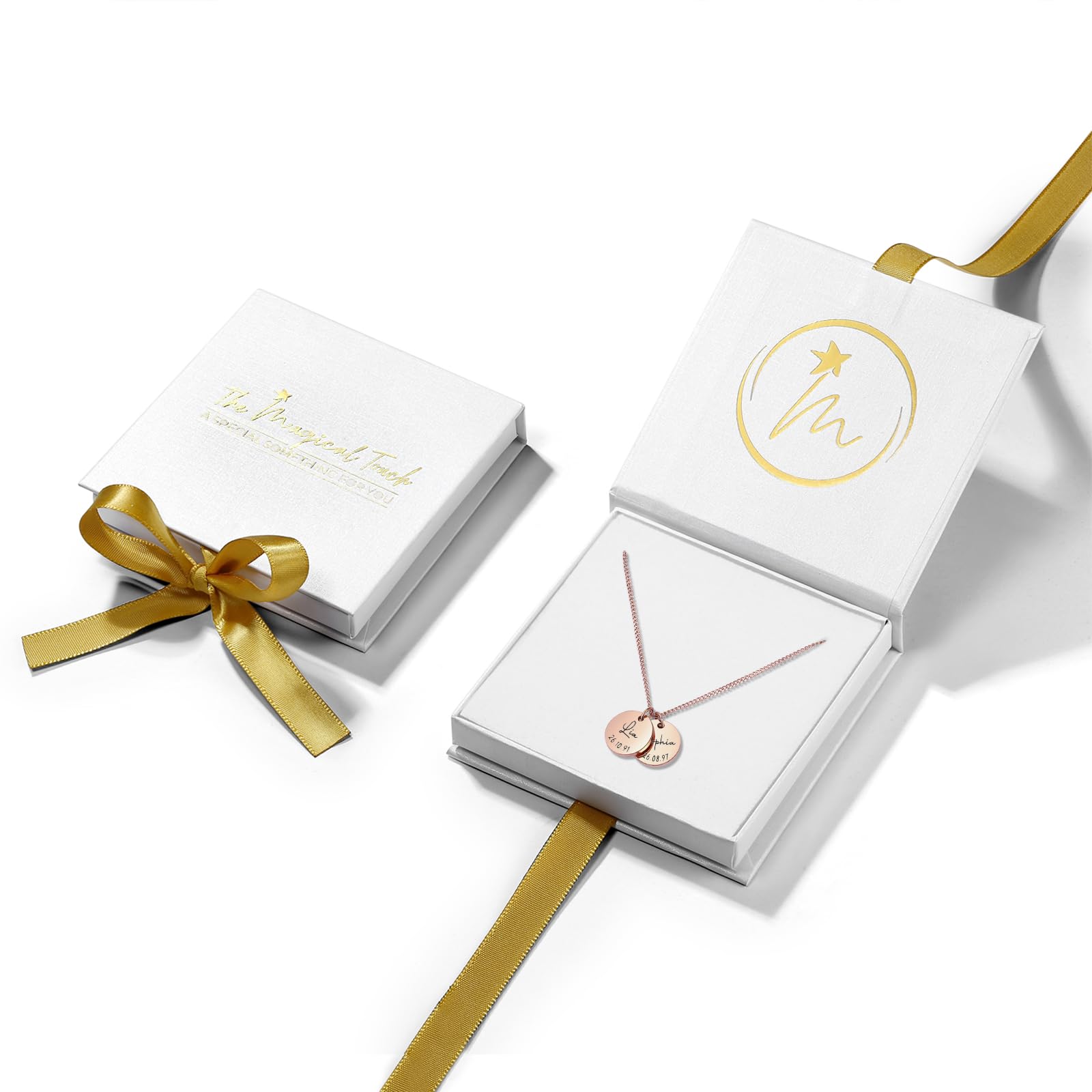 The Magical touch Personalisierte Kette mit Gravur – Namenskette Damen für Mama mit Kindernamen, Familienkette, Buchstabenkette | Halskette mit Namen aus Edelstahl – Gold, Silber, Roségold