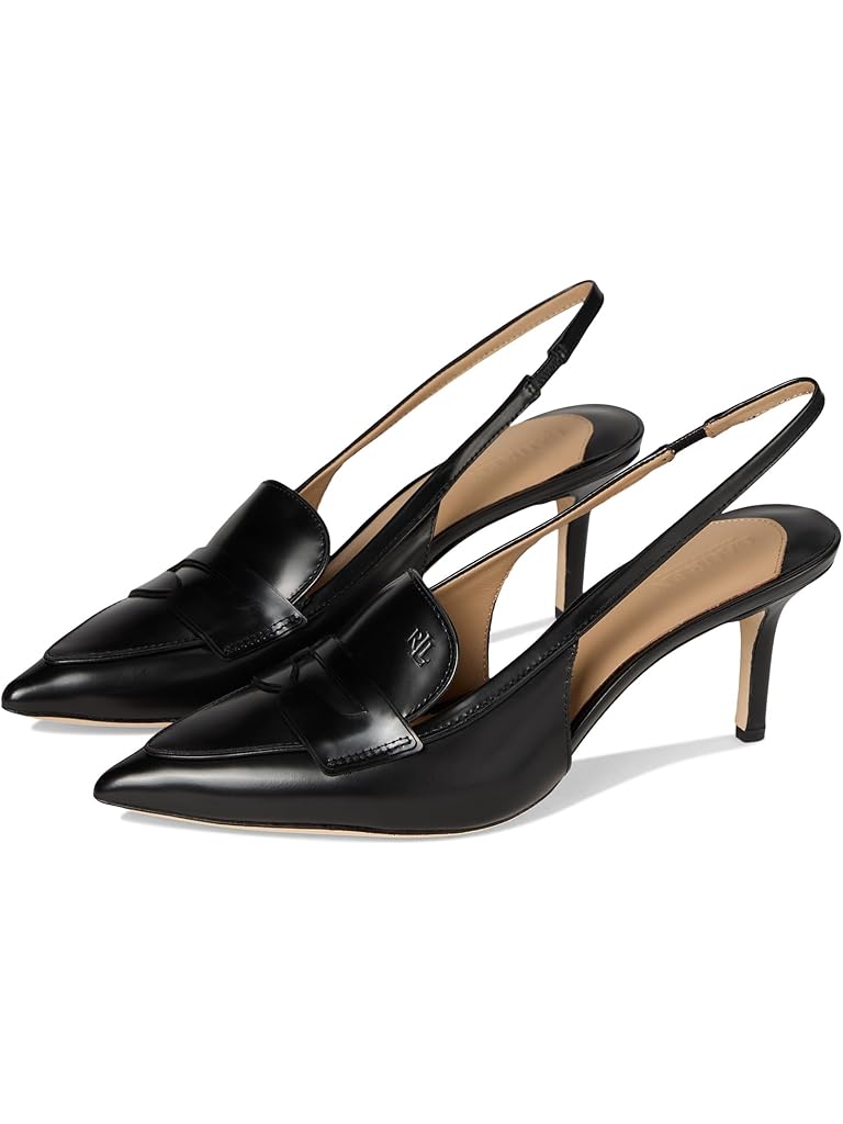 Black Lauren Ralph Lauren Khloe Leather Slingback Loafers Pumps