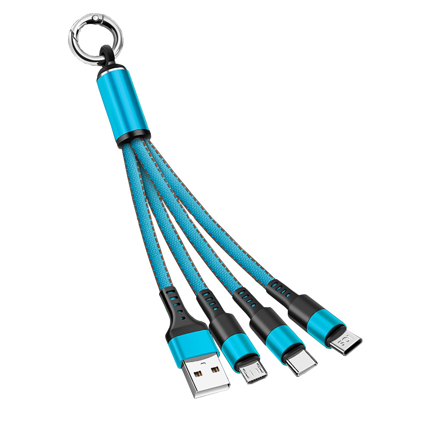 Zigmoon hairAOYIY Multi Charger Cable 15CM, 3-in-1 Short USB Fast Charging Cable Keychain with iP/Micro/USB Type C Connector for Cell Phones, Tablets and More (Blue)