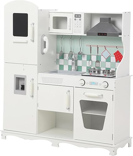 Miniatura 5 de Juego de cocina para niños, juego de cocina de madera, campana extractora, juguetes de cocina con luz de sonido, regalo para niñas y niños