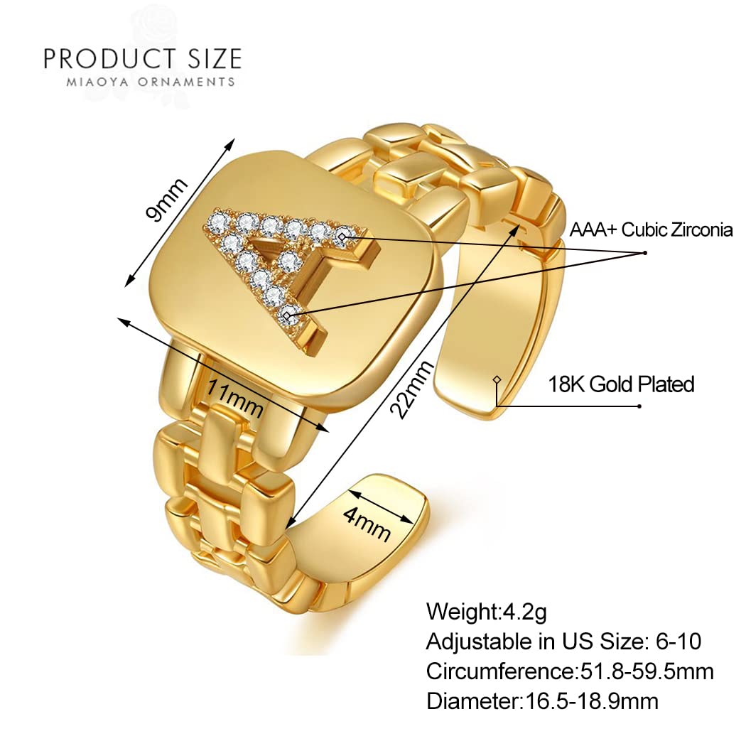 Anillos con Inicial para Mujer, Anillo con Letra Inicial de Oro Grueso para Adolescentes y niñas, Anillos Ajustables con Alfabeto AZ para Mujeres y niñas, joyería chapada en Oro de 18 Quilates
