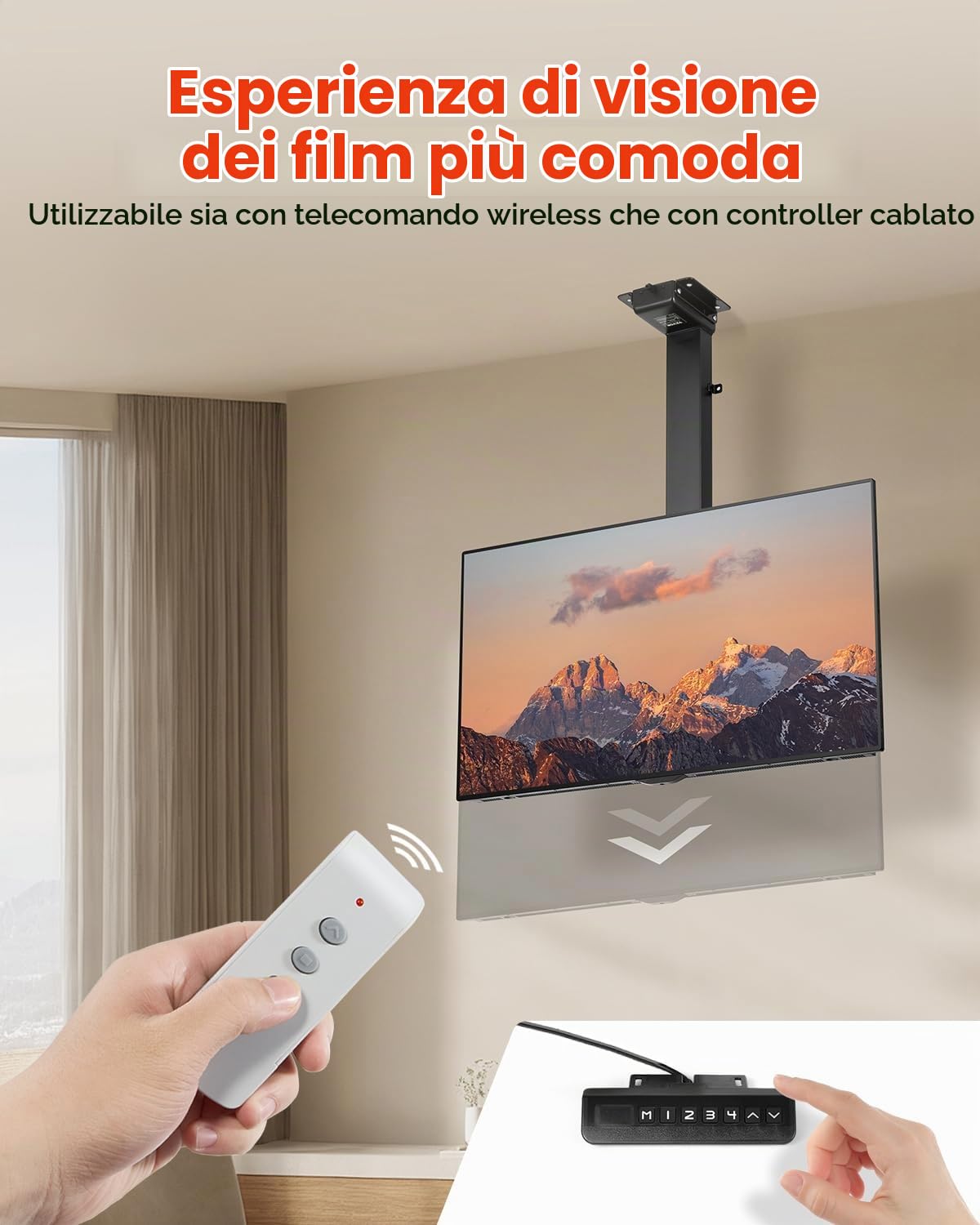 VEVOR Supporto per TV da Parete Motorizzato, Telaio Supporto per TV Dimensioni da 813 a 1397 mm, Telaio Porta Televisione Pieghevole Regolabile con VESA Massimo 60 x 40 cm, Carico max. 54kg