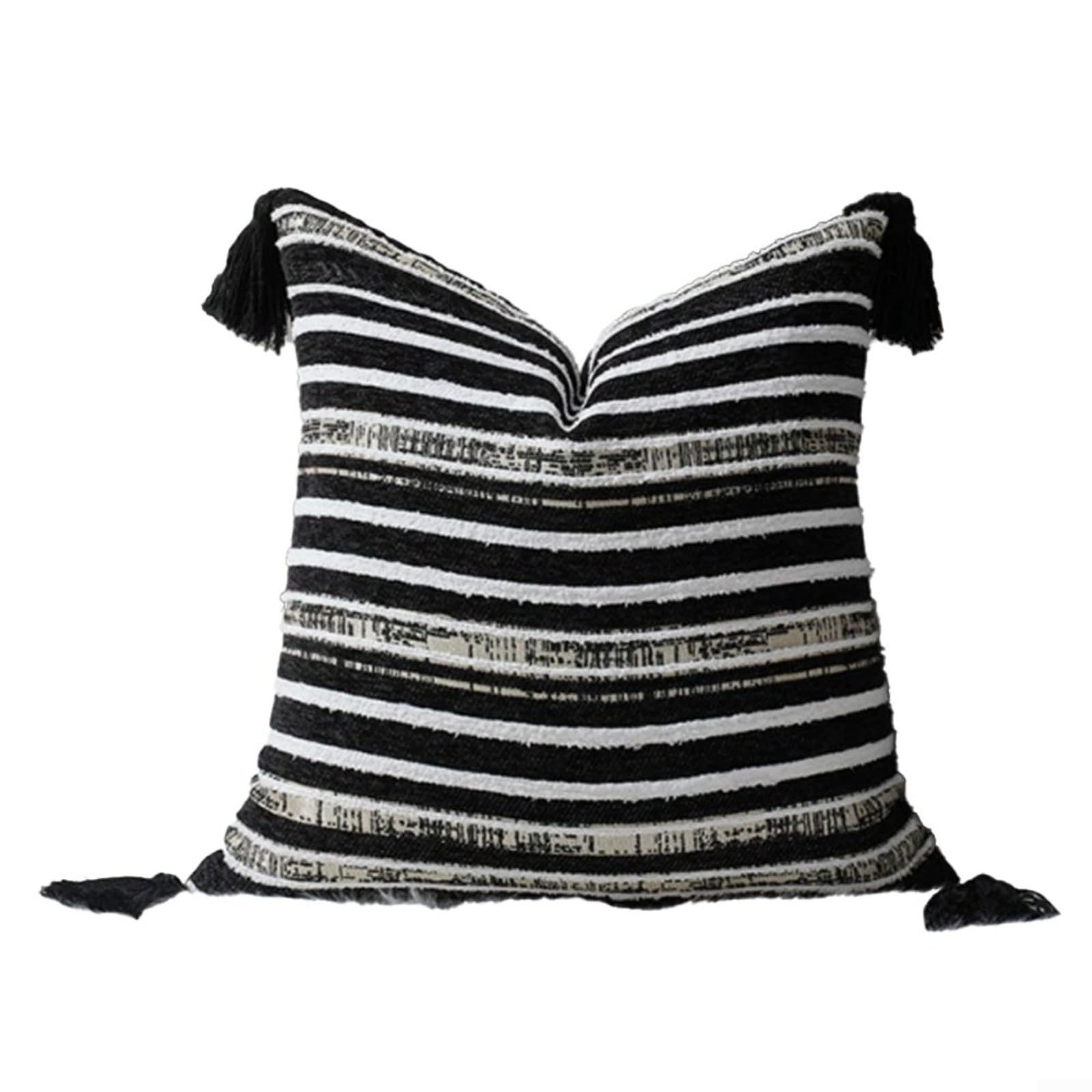 BlissfulAbode Striped Chenille Outdoor Sofa Waist Pillow Cover for Patio Garden Furniture Cushions Home Decor(50 * 50cm black)